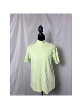Blair Light Lime Green Mock Neck Short Sleeve Top Embroidered Crest Small